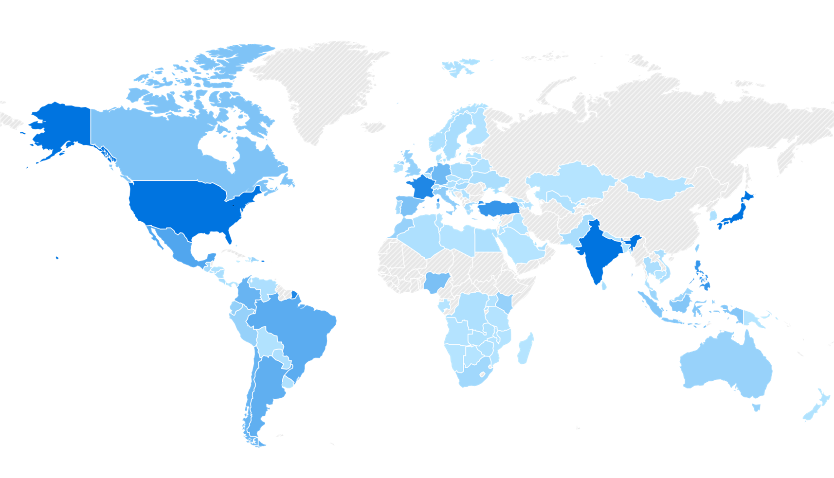 World map highlighting 113 countries with active TRANSPLEX listeners
